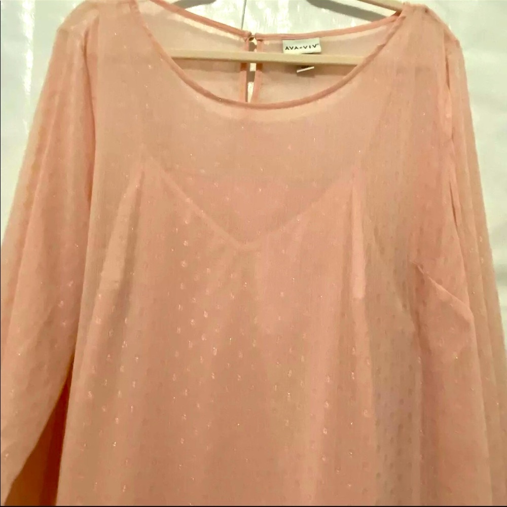 AVA & VIV 2pc 3/4 Sleeve Sheer Balloon Sleeve Business Casual Dress Shirt Sz 2X